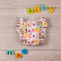 Alphabets & Numbers Pink Adjustable & Washable Diaper