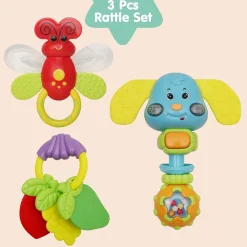 Animal And Fruit Multicolour Set of 3 Musical Rattle Teether