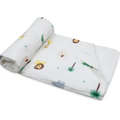 Animal Print White Small Print Muslin Blanket