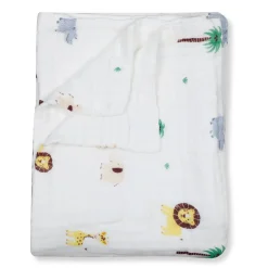 Animal Print White Small Print Muslin Blanket