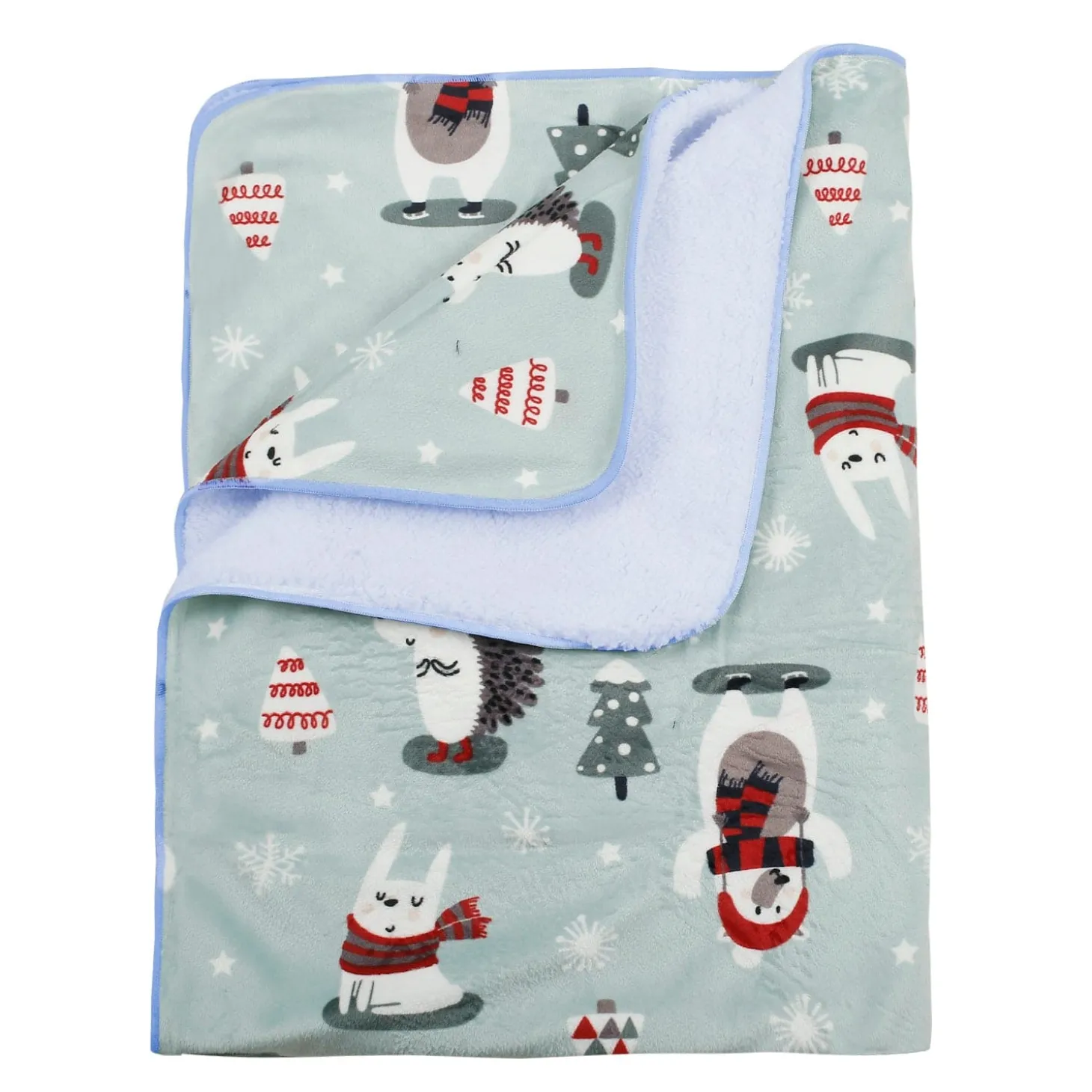 Arctic Animals Mint Green Double Sided Fur Blanket