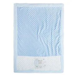 Baby Bear In Pram Soft Reversible Bubble Fur Blanket Blue
