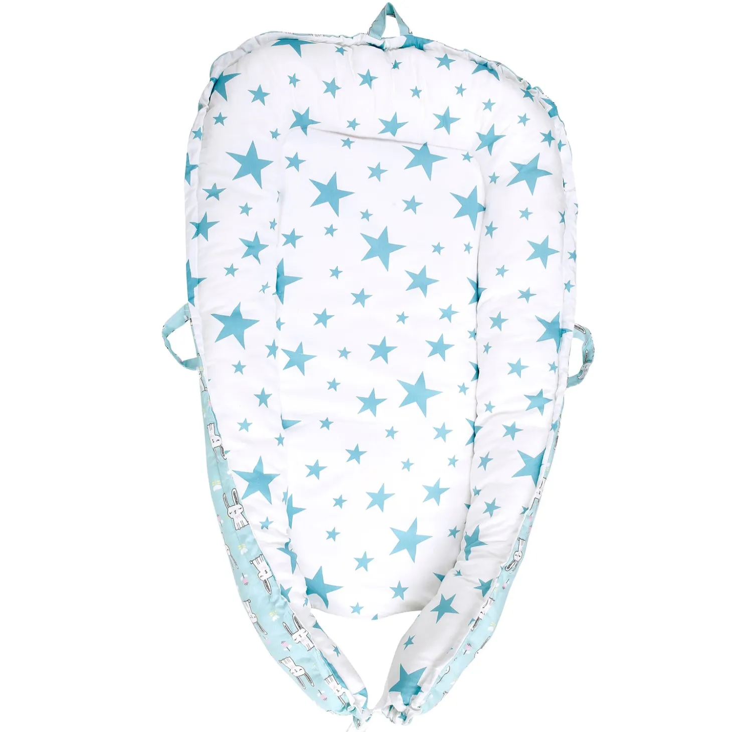 Baby Bed Cum Carry Nest Star And Rabbit Blue