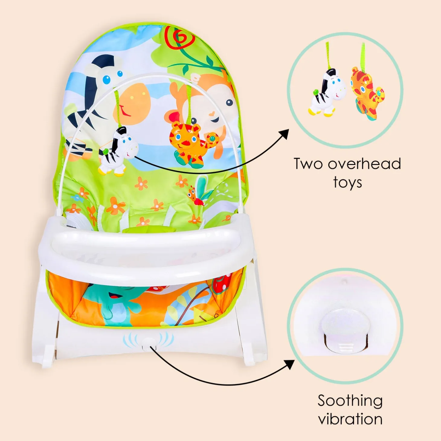 Baby Moo 2 In 1 Rocker Cum Feeding Chair 20 Kg Green