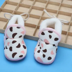 Baby Moo Abstract Spots Soft Slip-On Anti-Skid Plush Warm Booties - Pink