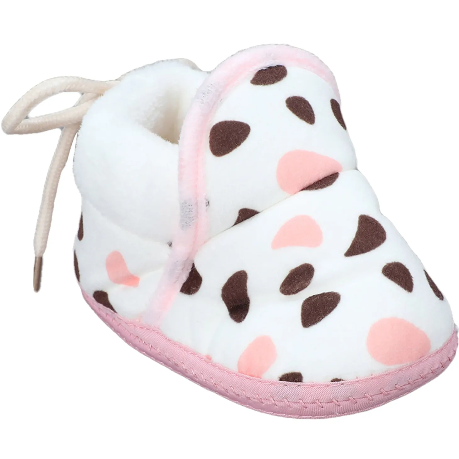 Baby Moo Abstract Spots Soft Slip-On Anti-Skid Plush Warm Booties - Pink