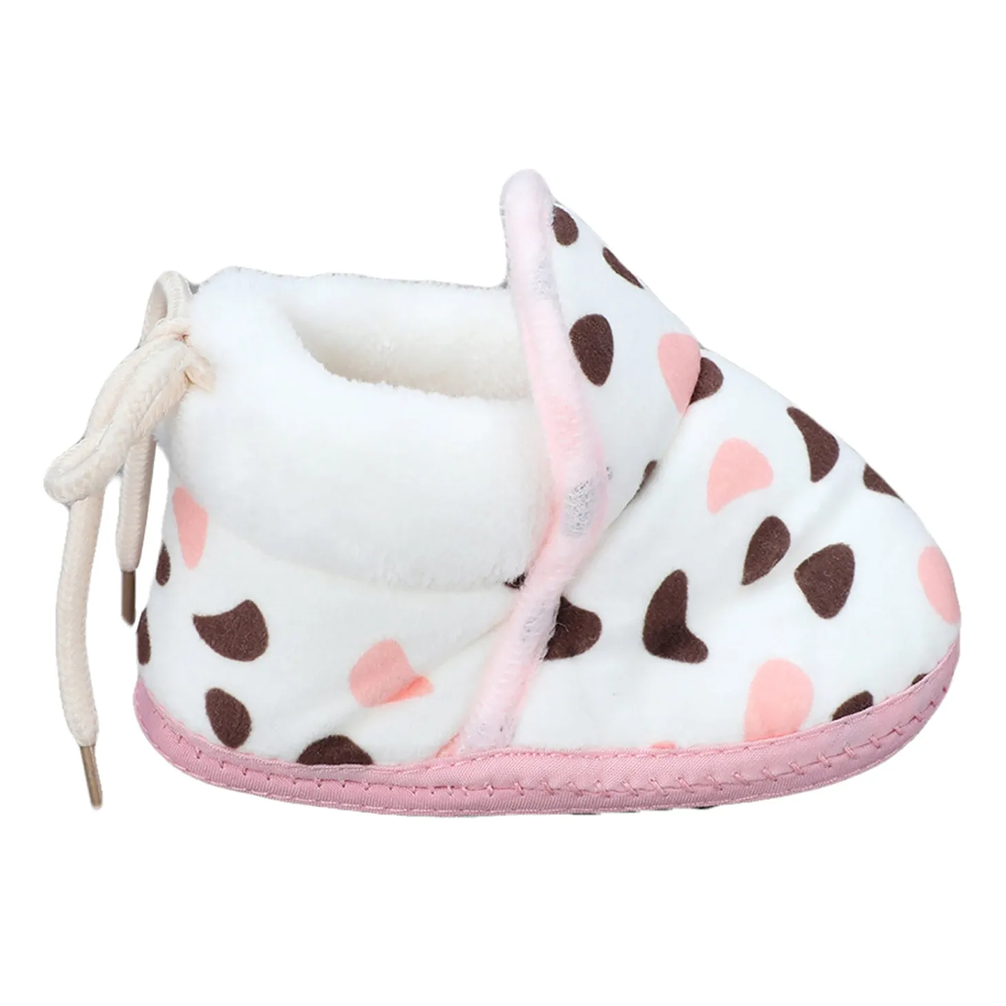 Baby Moo Abstract Spots Soft Slip-On Anti-Skid Plush Warm Booties - Pink