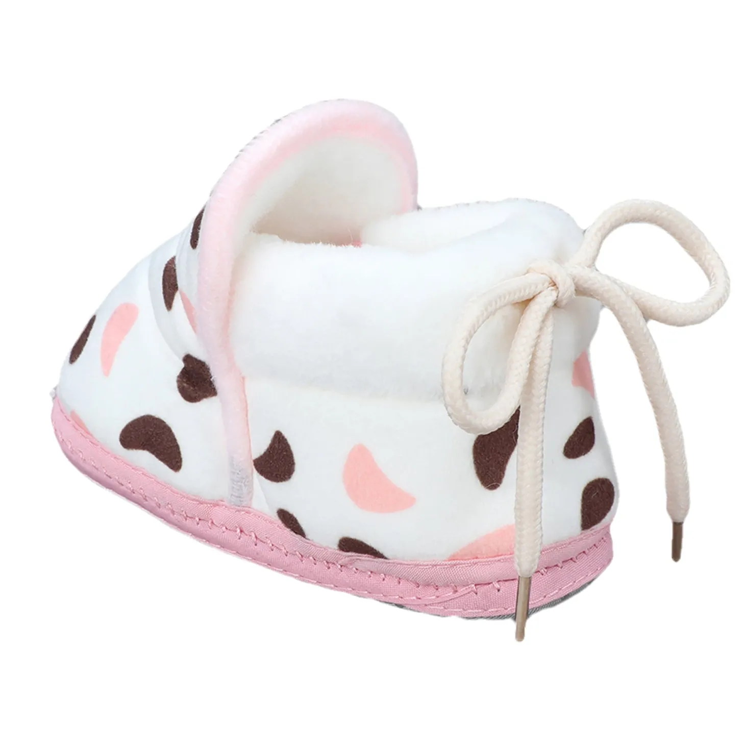 Baby Moo Abstract Spots Soft Slip-On Anti-Skid Plush Warm Booties - Pink