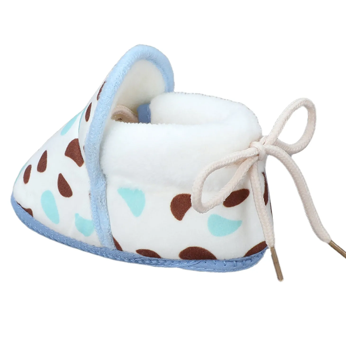 Baby Moo Abstract Spots Soft Slip-On Anti-Skid Plush Warm Booties - Blue
