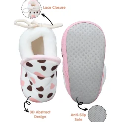 Baby Moo Abstract Spots Soft Slip-On Anti-Skid Plush Warm Booties - Pink