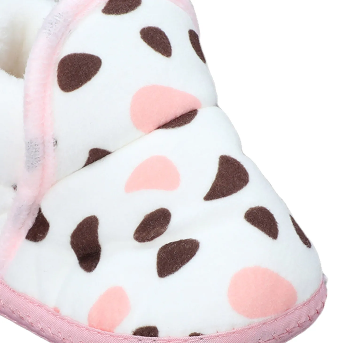 Baby Moo Abstract Spots Soft Slip-On Anti-Skid Plush Warm Booties - Pink
