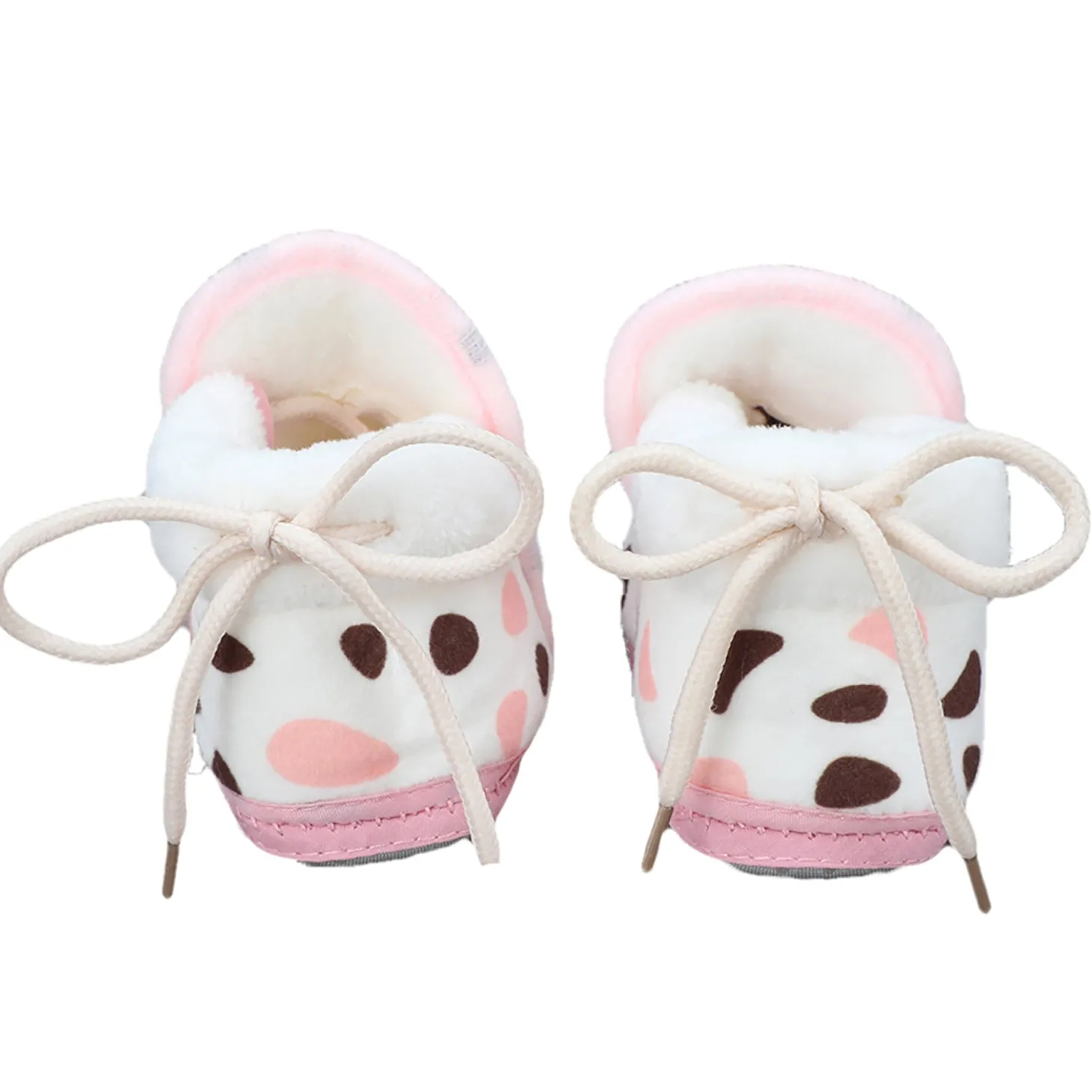Baby Moo Abstract Spots Soft Slip-On Anti-Skid Plush Warm Booties - Pink