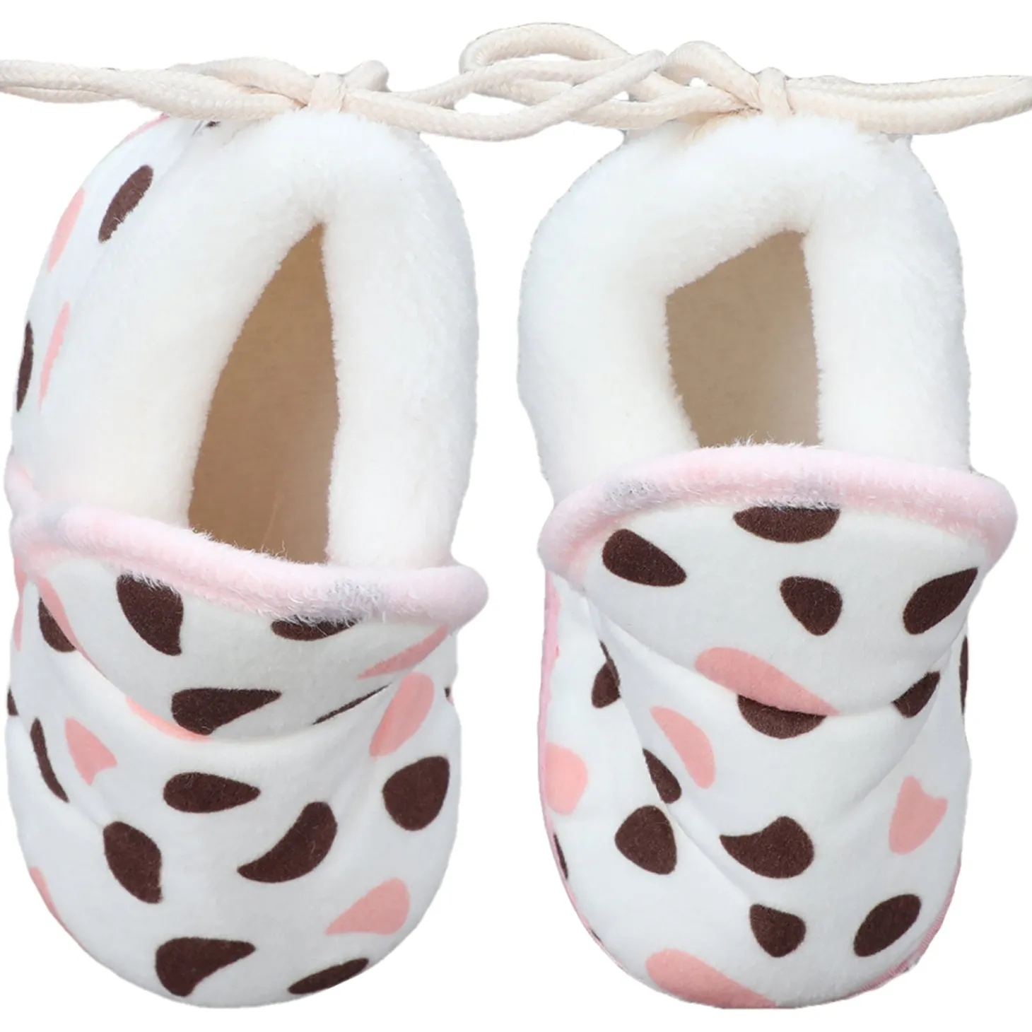 Baby Moo Abstract Spots Soft Slip-On Anti-Skid Plush Warm Booties - Pink