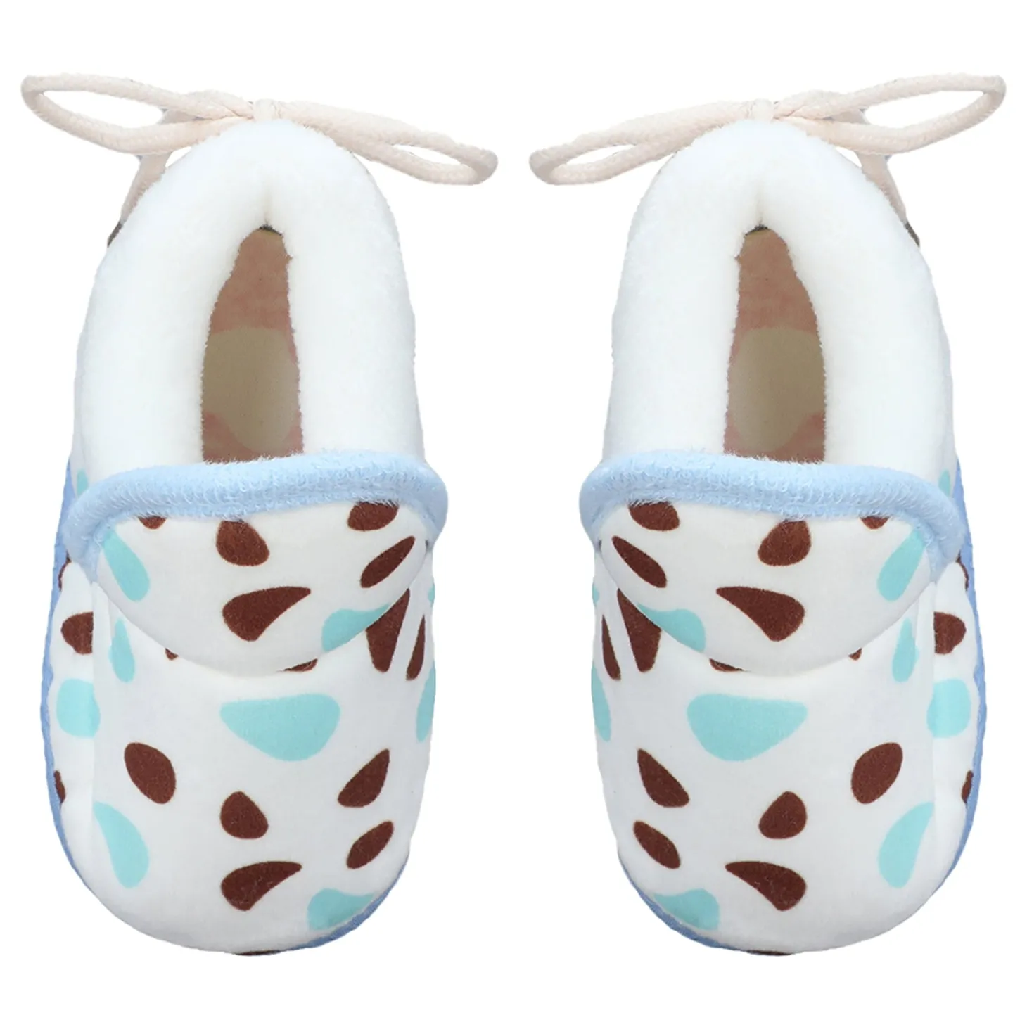 Baby Moo Abstract Spots Soft Slip-On Anti-Skid Plush Warm Booties - Blue