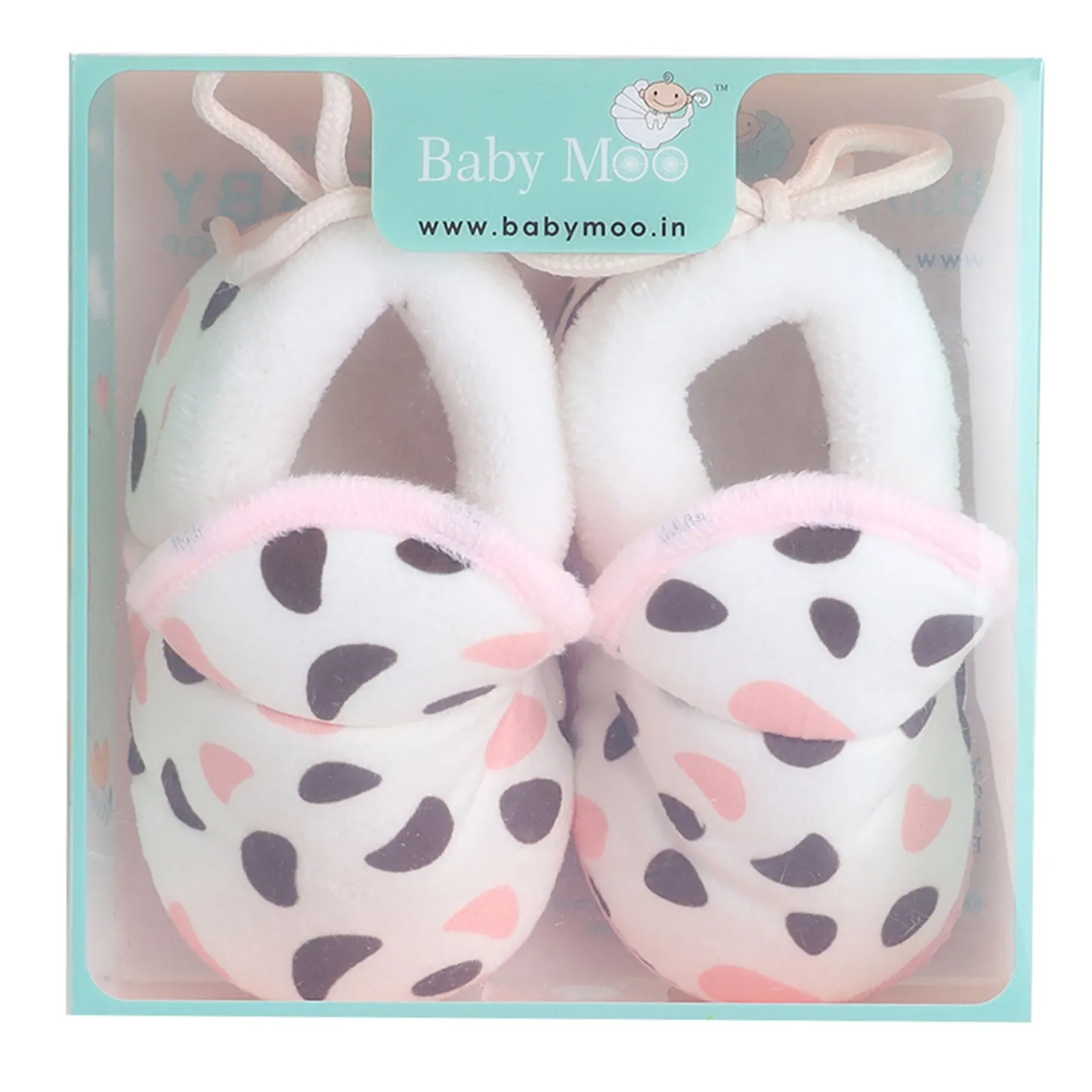 Baby Moo Abstract Spots Soft Slip-On Anti-Skid Plush Warm Booties - Pink
