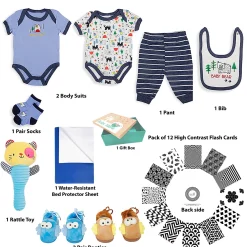 Baby Moo Adventurous Baby Boy Animal Blue 10 Pcs Gift Hamper - 0-9M Sizes Available