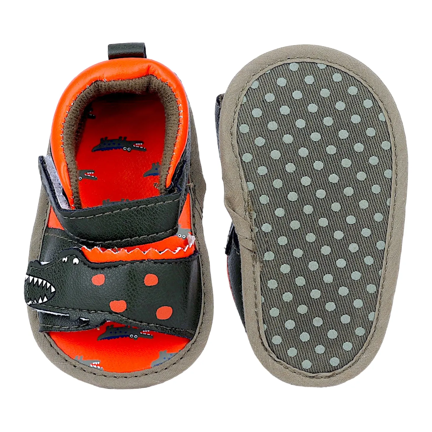 Baby Moo Alligator Velcro Straps Anti-Skid Open Toe Sandals - Green, Orange