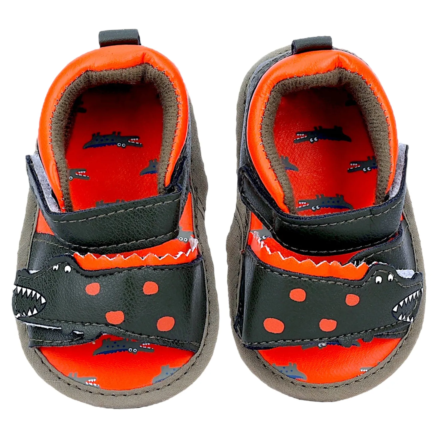 Baby Moo Alligator Velcro Straps Anti-Skid Open Toe Sandals - Green, Orange