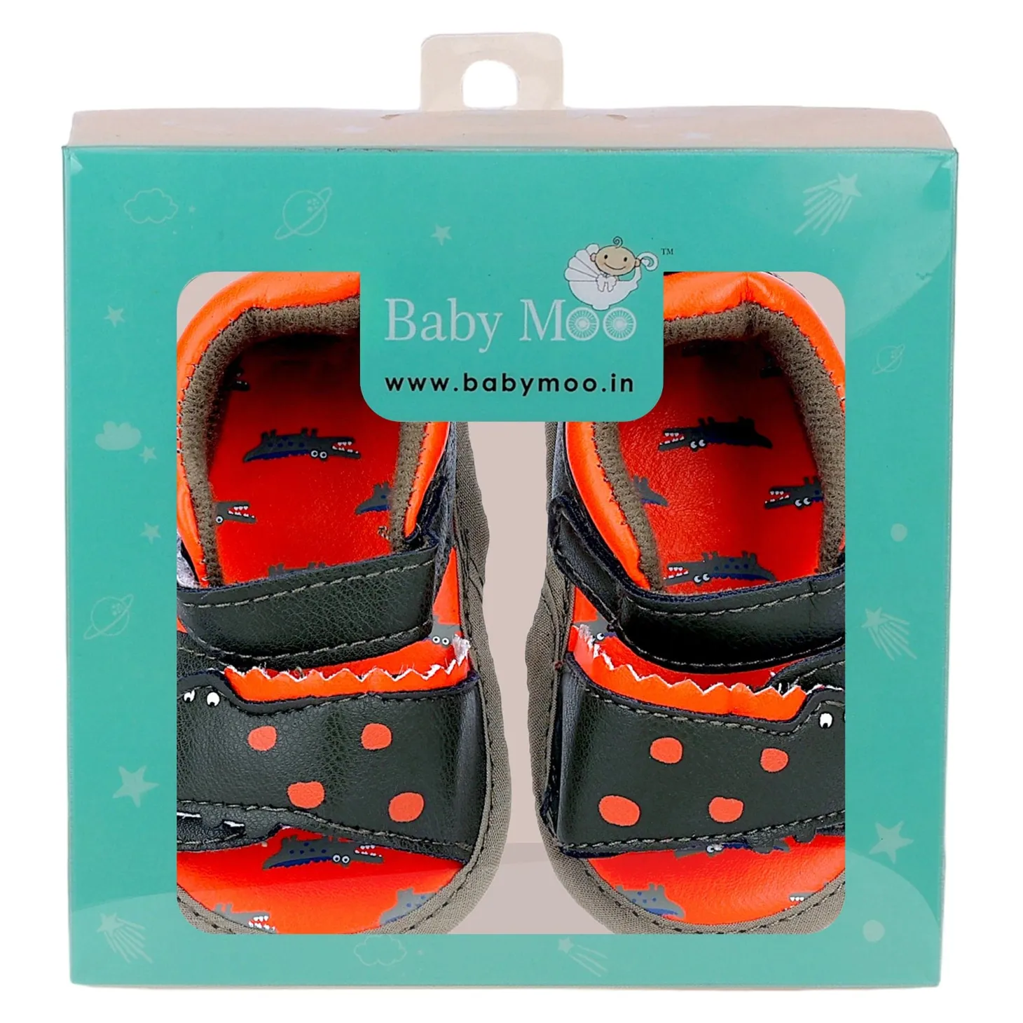Baby Moo Alligator Velcro Straps Anti-Skid Open Toe Sandals - Green, Orange