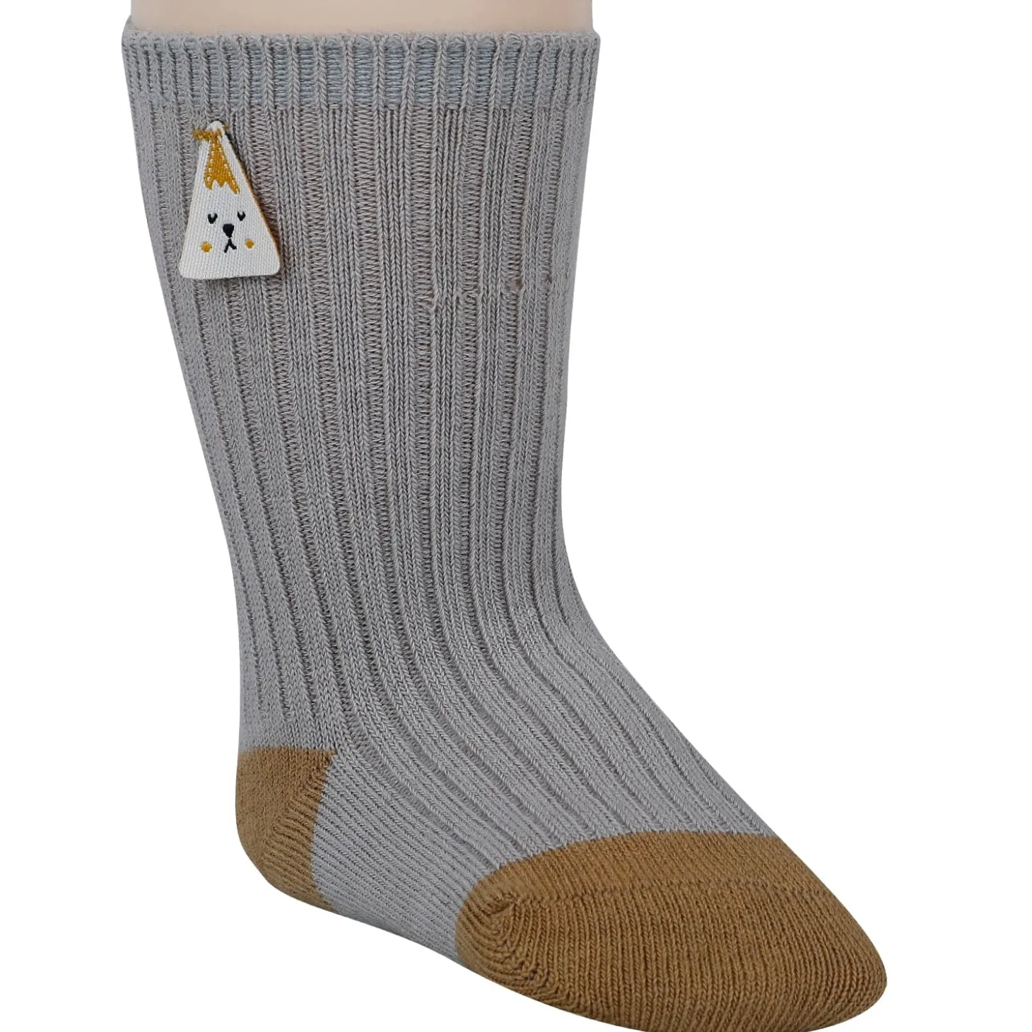 Baby Moo Animal Applique Ribbed Soft Socks Pack of 2 - Grey, Blue