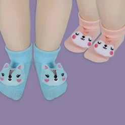 Baby Moo Animal 3D Rattle Anti-Skid Socks Booties Pack of 2 - Blue, Peach