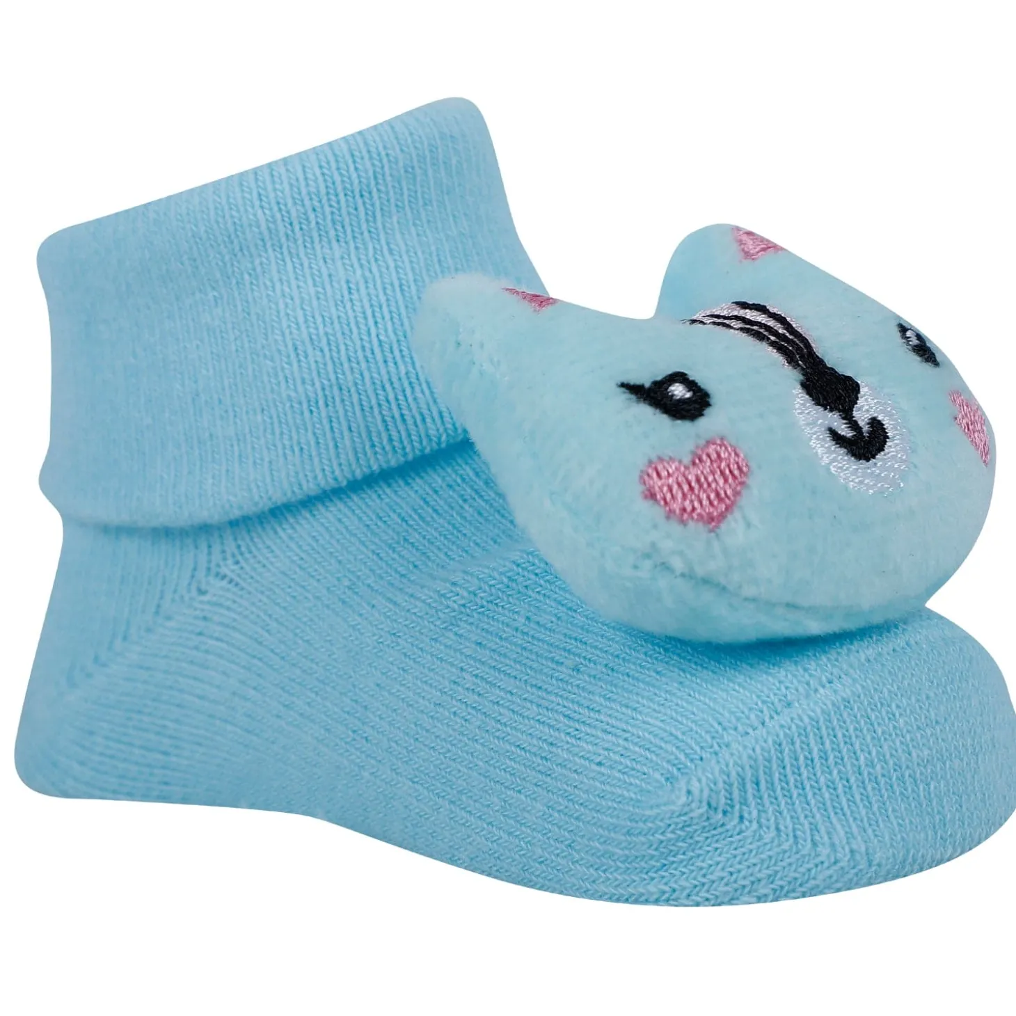 Baby Moo Animal 3D Rattle Anti-Skid Socks Booties Pack of 2 - Blue, Peach