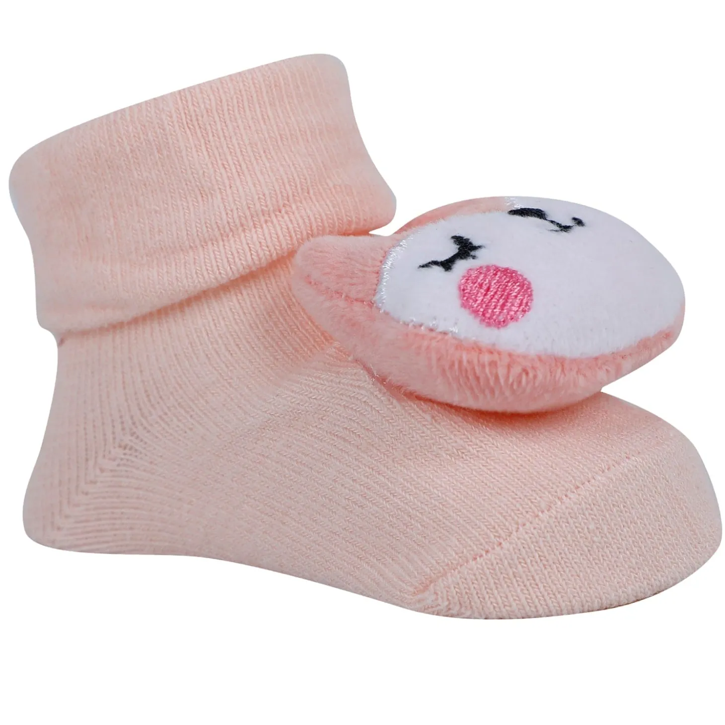 Baby Moo Animal 3D Rattle Anti-Skid Socks Booties Pack of 2 - Blue, Peach