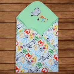 Baby Moo Animal Embroidery Soft Reversible Wrapper - Green
