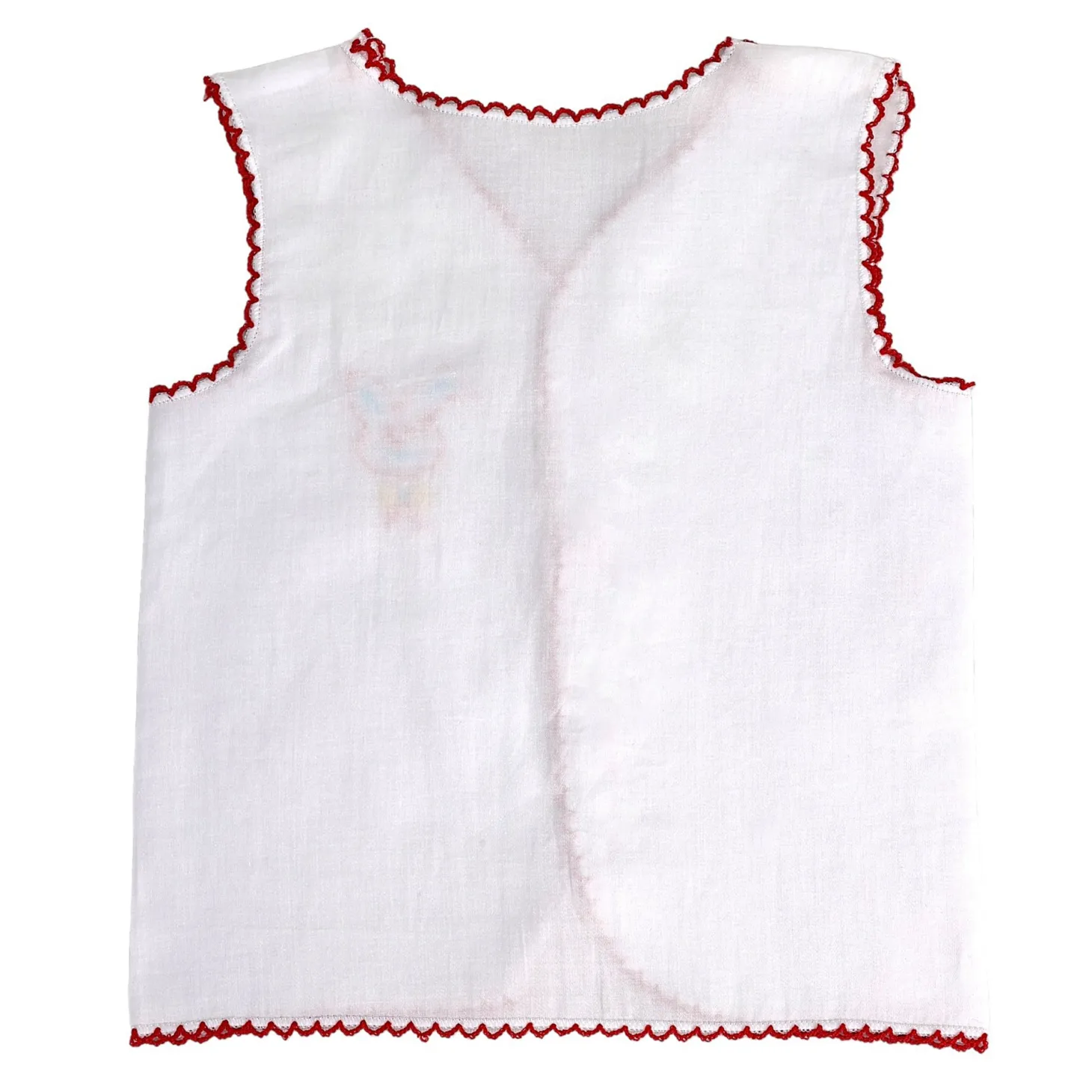 Baby Moo Animal Embroidery V-Neck Sleeveless Front Opening Button Cotton Jhablas 5 Pcs - Multicolour, White