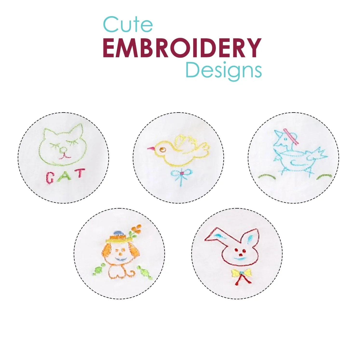 Baby Moo Animal Embroidery V-Neck Sleeveless Front Opening Button Cotton Jhablas 5 Pcs - Multicolour, White