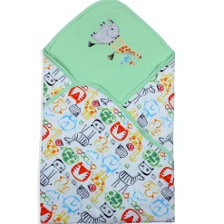 Baby Moo Animal Embroidery Soft Reversible Wrapper - Green