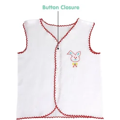 Baby Moo Animal Embroidery V-Neck Sleeveless Front Opening Button Cotton Jhablas 5 Pcs - Multicolour, White