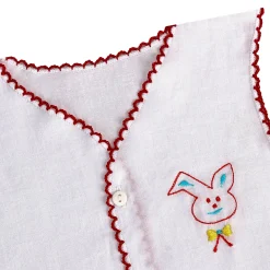 Baby Moo Animal Embroidery V-Neck Sleeveless Front Opening Button Cotton Jhablas 5 Pcs - Multicolour, White