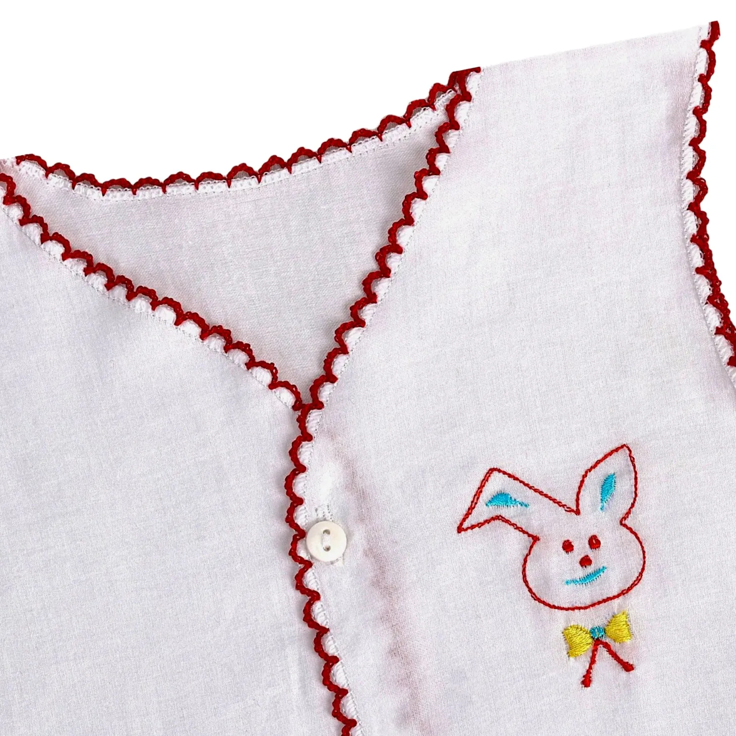 Baby Moo Animal Embroidery V-Neck Sleeveless Front Opening Button Cotton Jhablas 5 Pcs - Multicolour, White