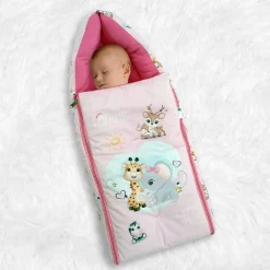 Baby Moo Animal Kingdom Premium Carry Nest Velvet With Hosiery Lining Sleeping Bag - Pink