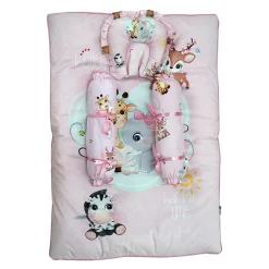 Baby Moo Animal Kingdom Soft Velvet U Pillow, 2 Side Bolsters Mattress Set - Pink