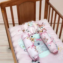 Baby Moo Animal Kingdom Soft Velvet U Pillow, 2 Side Bolsters Mattress Set - Pink