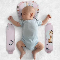 Baby Moo Animal Kingdom Velvet Side Bolster And U Shape Matching Pillow Set - Pink