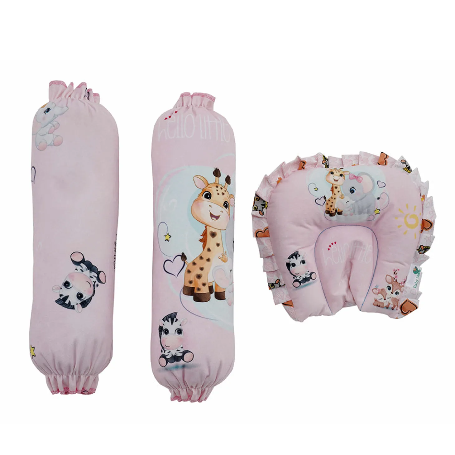 Baby Moo Animal Kingdom Velvet Side Bolster And U Shape Matching Pillow Set - Pink