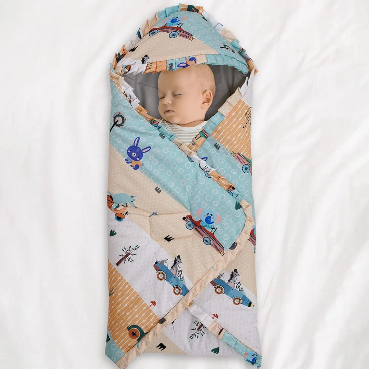 Baby Moo Animal Safari Premium Quilted Hood Wrapper - Yellow