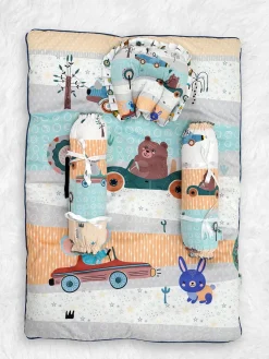 Baby Moo Animal Safari Soft Velvet U Pillow, 2 Side Bolsters Mattress Set - Yellow