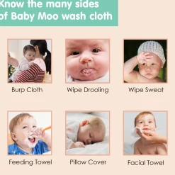 Baby Moo Animal Soft And Absorbent Muslin Napkins Set of 5 Wash Cloth - White