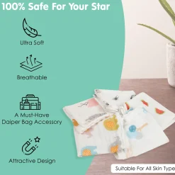 Baby Moo Animal Soft And Absorbent Muslin Napkins Set of 5 Wash Cloth - White