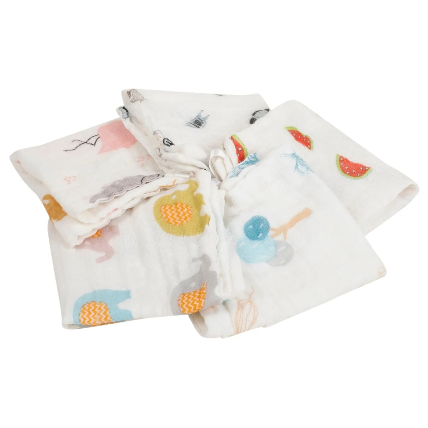 Baby Moo Animal Soft And Absorbent Muslin Napkins Set of 5 Wash Cloth - White