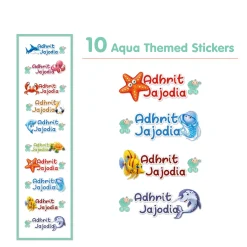 Baby Moo Aqua Personalised Name Self Adhesive Transparent Embossed Stickers, 3D Labels 10 Pcs Stationery Set for Children - Blue