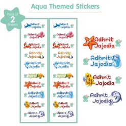 Baby Moo Aqua Personalised Name Self Adhesive Transparent Embossed Stickers, 3D Labels 20 Pcs Stationery Set for Children - Blue