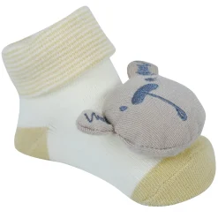Baby Moo Bear 3D Rattle Anti-Skid Socks Booties Pack of 3 - Blue, Yellow