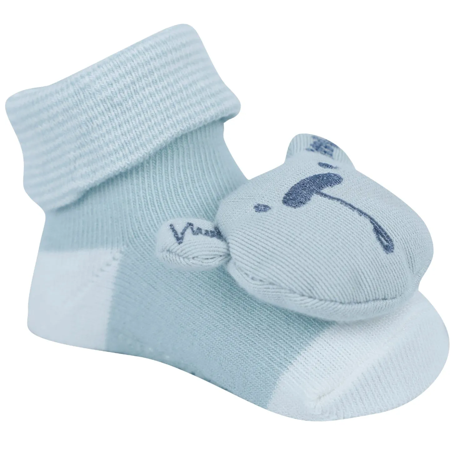 Baby Moo Bear 3D Rattle Anti-Skid Socks Booties Pack of 2 - Beige, Green