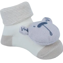 Baby Moo Bear 3D Rattle Anti-Skid Socks Booties Pack of 2 - Beige, Green