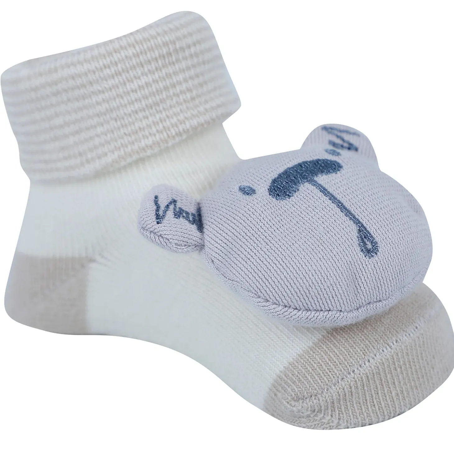 Baby Moo Bear 3D Rattle Anti-Skid Socks Booties Pack of 2 - Beige, Green